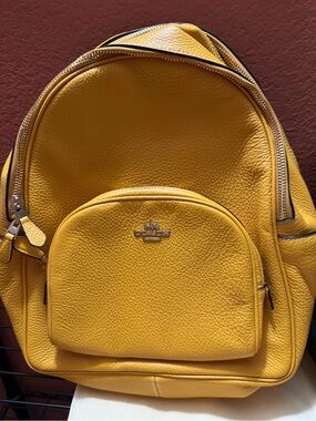 Coach Yellow Pebbled Leather Backpack with Front Pocket